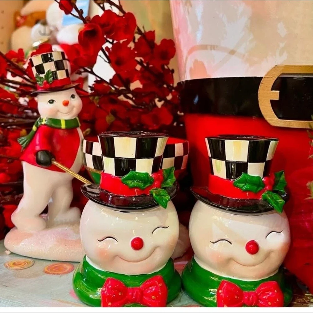 Mackenzie-Childs‎ Granny Kitschy Snowman Frosty Courtly Check Candle Holder